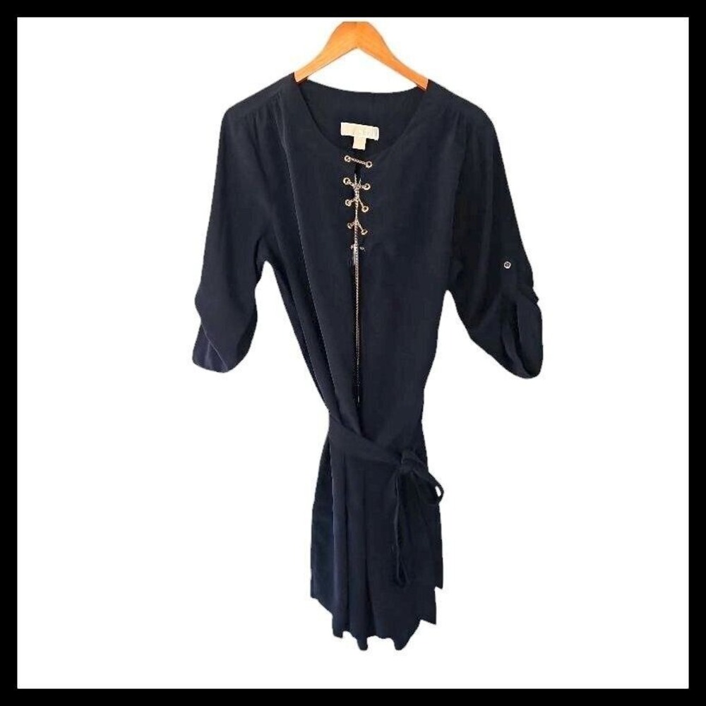 MICHAEL KORS Womens Chain Lace Up V-Neck Jersey Dress Size XL Belt